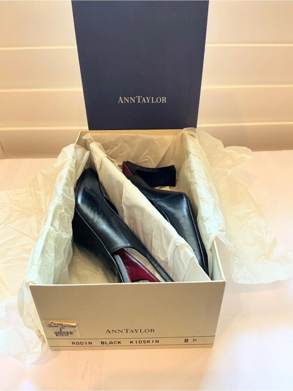 Vintage Ann Taylor, Black Leather Square Toe Slingback Heels, Italy Size 8M